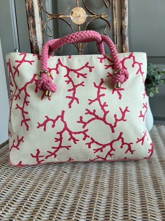 kate spade Handbags - 17. Kate Spade canvas tote bag with a pink coral print pink braided rope